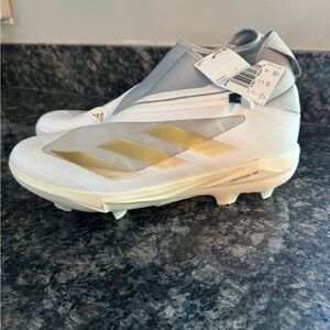 Adidas Baseball Cleats Mens 11.5 White Gold Adizero Impact+ BSB Zip Up IF8483